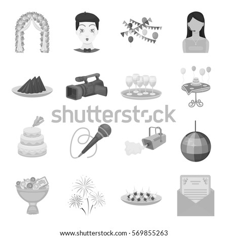 Event service set icons in monochrome style. Big collection of event service vector symbol stock illustration