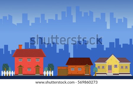Landscape of house with city building vector art