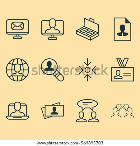 Set Of 12 Business Management Icons. Includes Cooperation, Email, Online Identity And Other Symbols. Beautiful Design Elements.