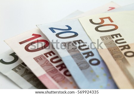 Currency in Europe, money, Euro paper bank notes.