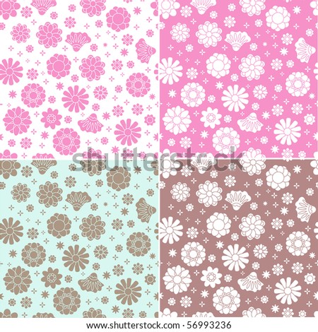 cute floral seamless pattern set