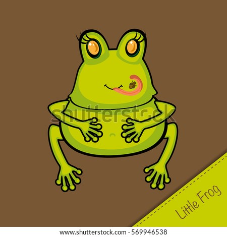 Cute frog cartoon. Print for children's wear, greeting cards, menu, wallpaper, decoration. Vector Illustration