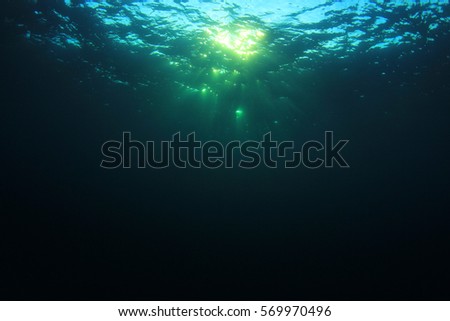 Underwater ocean background photo with sunburst