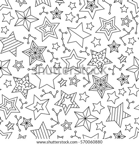 Seamless pattern with outline stars. Coloring book (page) for adults and older children. Art raster illustration.
