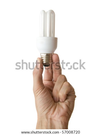 Electric bulb in a hand on a white background