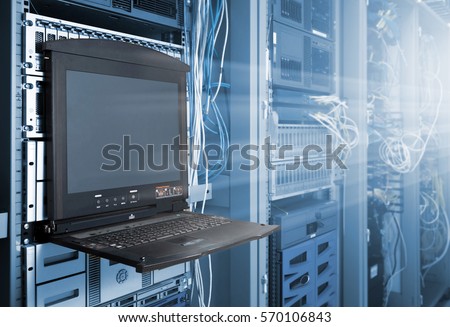close up KVM switch in server room Royalty-Free Stock Photo #570106843