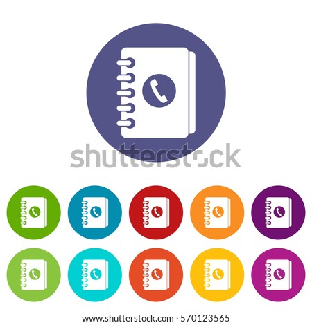 Address book set icons in different colors isolated on white background