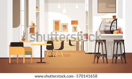 Modern Cafe Interior Empty No People Restaurant Flat Vector Illustration Royalty-Free Stock Photo #570141658