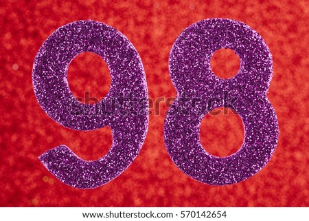 Number ninety-eight purple color over a red background. Anniversary. Horizontal