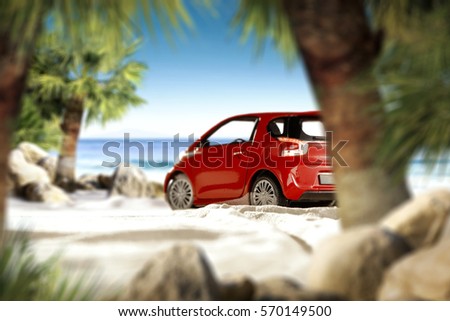 Car on beach and summer time 