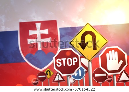 Road stop signs on a background of Slovakia flag