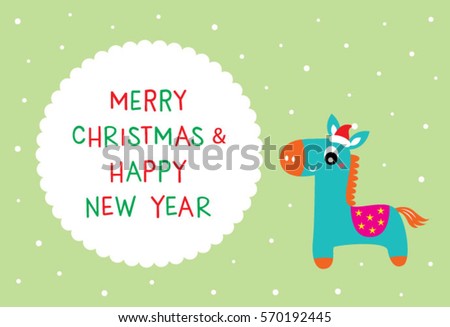 cute horse merry christmas greeting