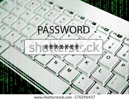A set of the password for the browser Internet, cyberspace with green digital falling lines