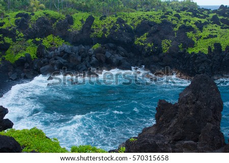 Amazing Waianapanapa State Park on the East side of the beautiful Island of Maui, Hawaii. You can hike along the beautiful bay through pineapple trees and a spouting horn. You'll love the scenery.