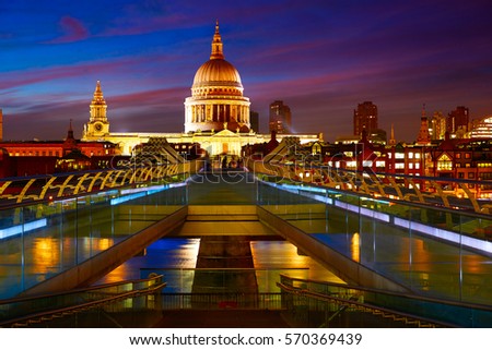 London St Paul Pauls cathedral from Millennium bridge on Thames UK