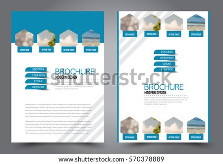 Business brochure template. Flyer design. Annual report coverÑ? Booklet for education, advertisement, presentation, magazine page. a4 size vector illustration. Blue color.