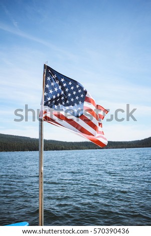American Flag at lake 