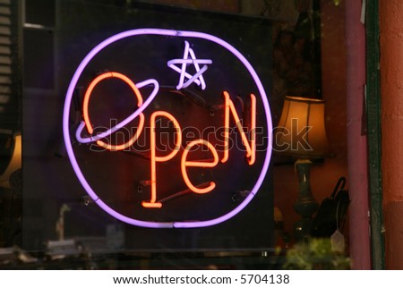 Open - Neon sign,  		Port Townsend,	Pacific Northwest, Washington