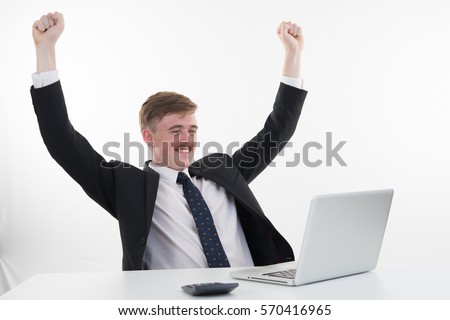 a business man with computer on white background