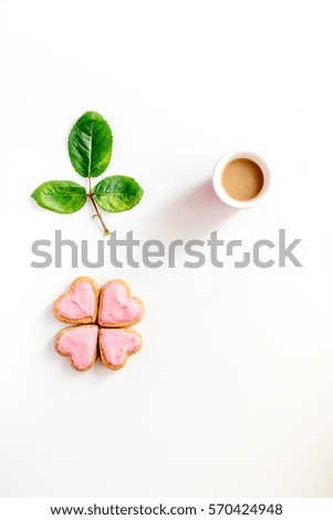 Food pattern. Cookies for Valentine Day heartshaped on white background top view