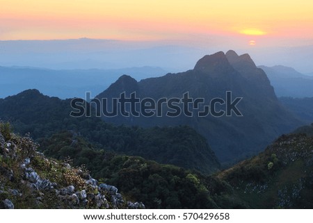 Beautiful scenery during time the sunset view from top of Doi Luang Chiang Dao at Chiang Mai province in Thailand is a very popular for photographer and tourists. Attractions and natural Concept