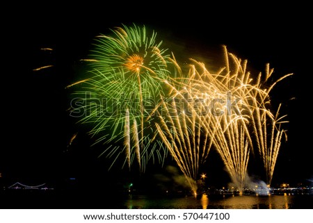 Fireworks Celebration at night on New Year and copy space - abstract holiday background.