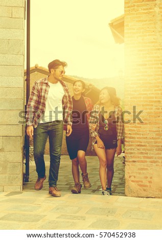 Group of people , Multiracial friends talking and having fun on a meeting outdoors,lifestyle and education concept