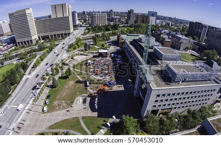 Local festival in the city of Ottawa Aerial skyline shot
