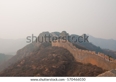 The Great Wall of China at Jinshanling, on a smoggy day. 