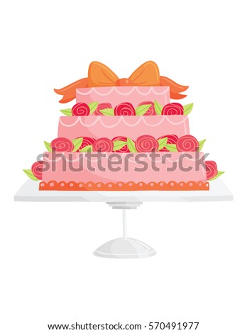 Vector illustration of pink layered birthday cake on stand