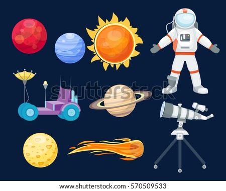 Astronomy space rocket cartoon set vector.