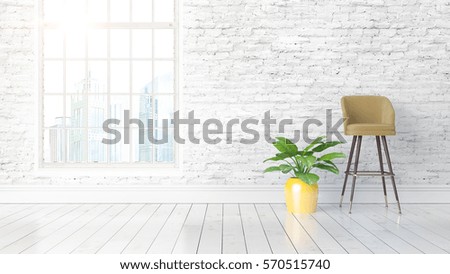 Modern bright interior with large window . 3D rendering