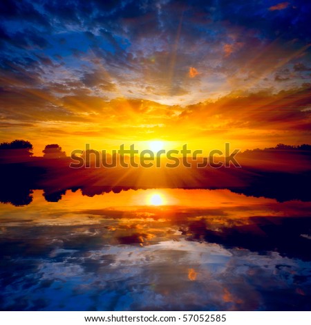sunset over lake Royalty-Free Stock Photo #57052585