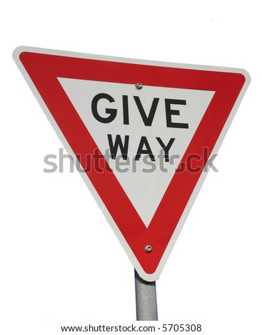 A give way sign isolated on white