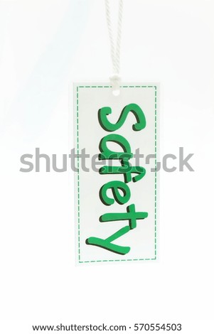 "safety" Signs hanging with rope in a knot isolate on white background
