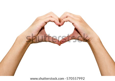 Man hand making a heart shape. isolated on white background with copy space