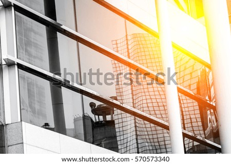 Modern architecture with sun ray from right corner 