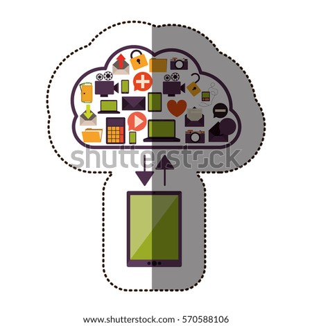 color sticker with cloud service with apps set and tablet