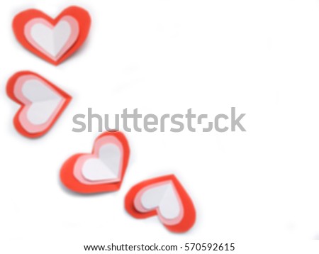 Blurred background design of Red Hearts on white background. You can use as greeting card "Happy Valentine's Day" 