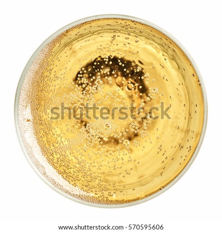 glass of champagne isolated on white background, top view Royalty-Free Stock Photo #570595606