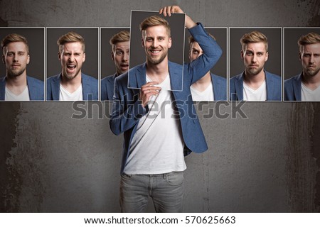 Man shows different emotions Royalty-Free Stock Photo #570625663