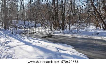 landscape forest stream flows in the winter forest nature snow