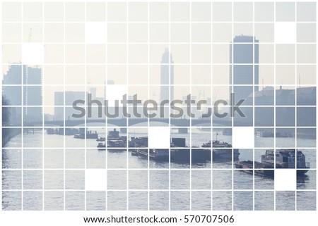 London, city, river, bridge, sky scraper abstract mosaic, square tile, pattern, puzzle pieces abstract background image.