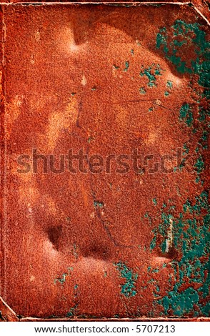 Rusted and distressed metal with peeling paint.