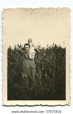 Vintage photo of father and son (forties)