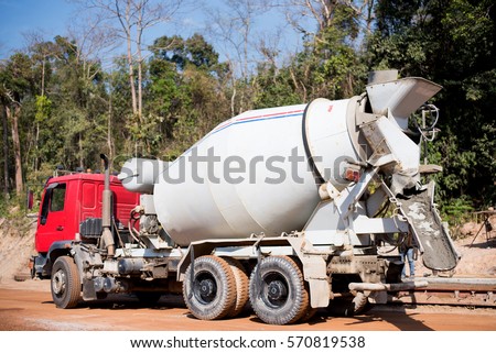 Cement truck, Concrete mixer truck for construction, tube mixer cement truck. Royalty-Free Stock Photo #570819538