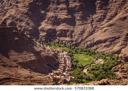 Photo from a hill overlooking the Dades oasis. Dades Gorge, Morocco