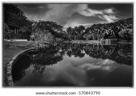 Recreational Park with reflections in black and white