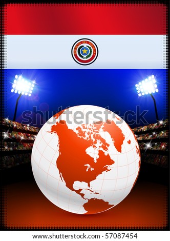 Paraguay Flag with Globe on Stadium Background Original Illustration