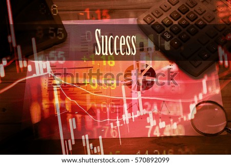 Success - Hand writing word to represent the meaning of financial word as concept. A word Success is a part of Investment&Wealth management in stock photo.